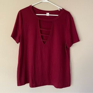 SHEIN Maroon Red Short Sleeve Shirt Top Blouse Preppy Business Casual